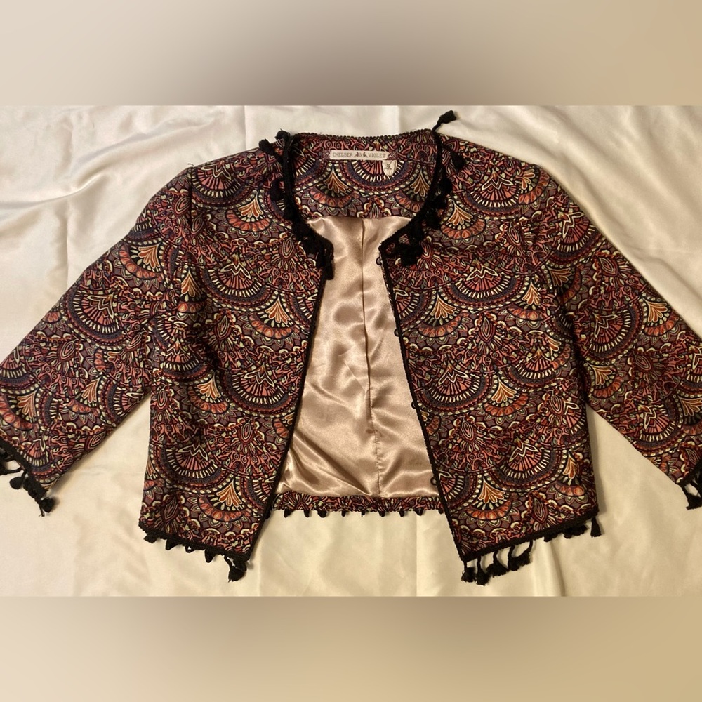 Chelsea & Violet ArtDecoTassel  Cropped Jacket Size Small